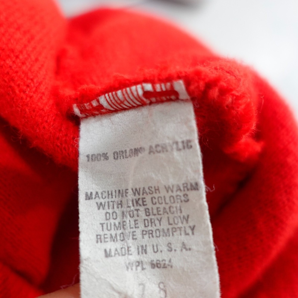 VINTAGE Champion Sweater Small Red Knit V Neck Adult Apple Washington 80s USA - Picture 10 of 11